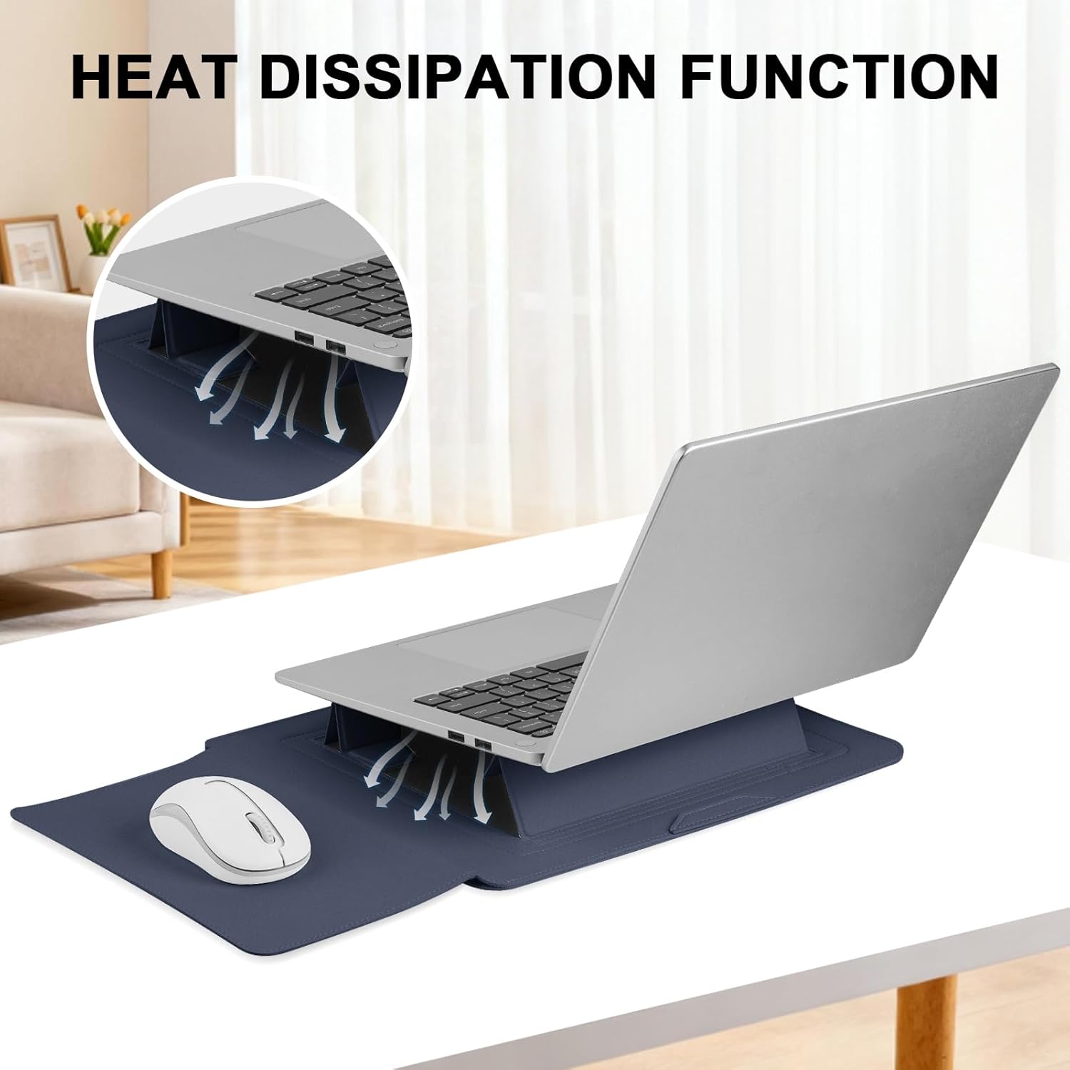 15.6 Laptop Sleeve Case PU Leather with Stand Compatible with MacBook Pro 16/15.4'' MacBook Pro 15, Mac Air 15/ Dell, Matebook,Asus,15-16'' Laptop Bag,(Patent Pending),Blue